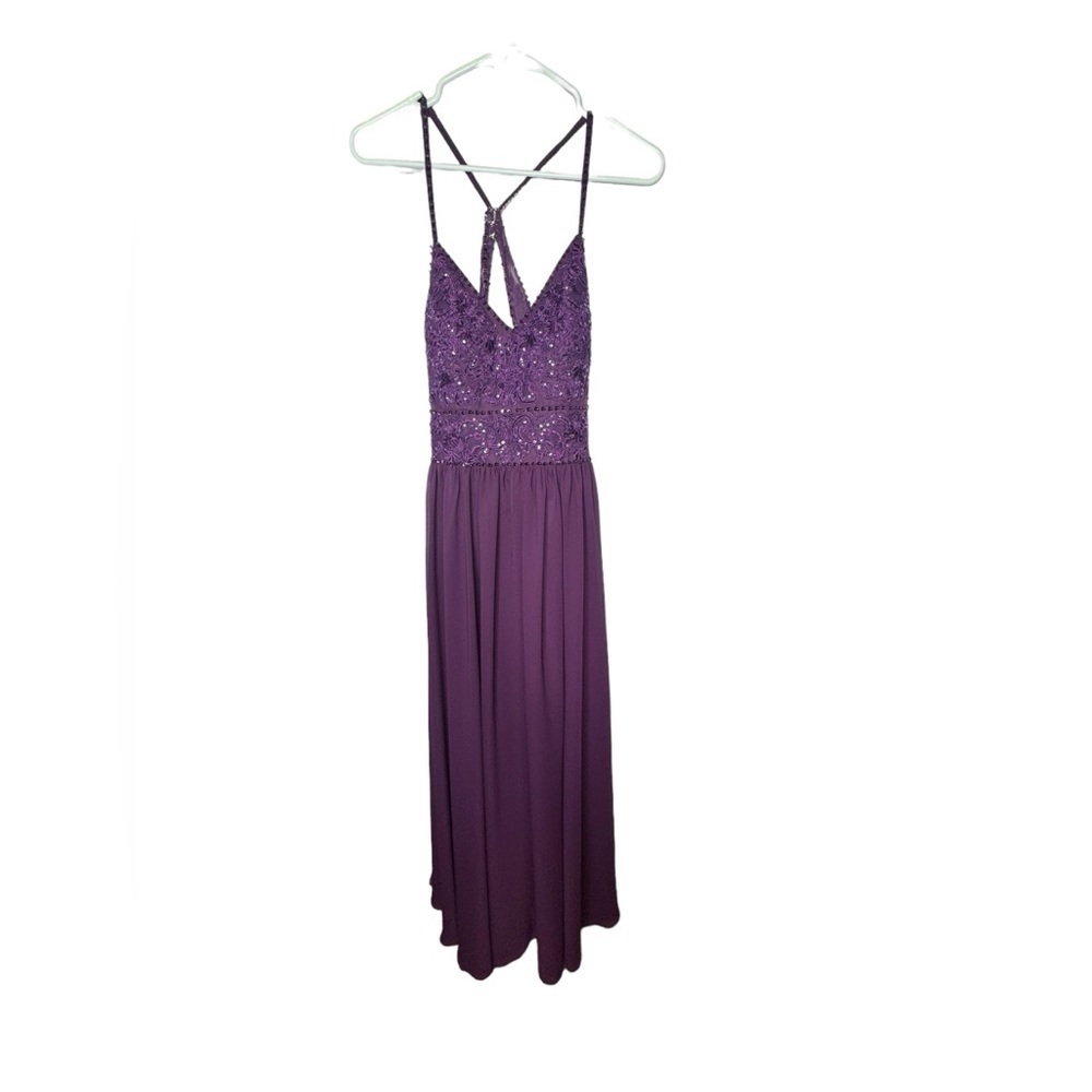 JJ's House A-line V-Neck Floor-Length Chiffon Lace Bridesmaid Dress With Beading
